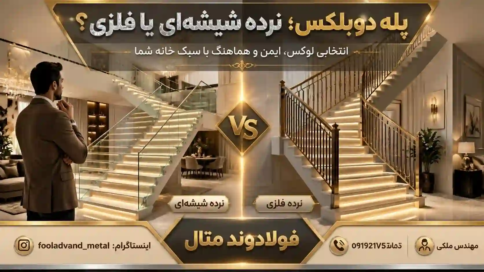 پله دوبلکس با نرده شیشه‌ای بهتر است یا نرده فلزی؟