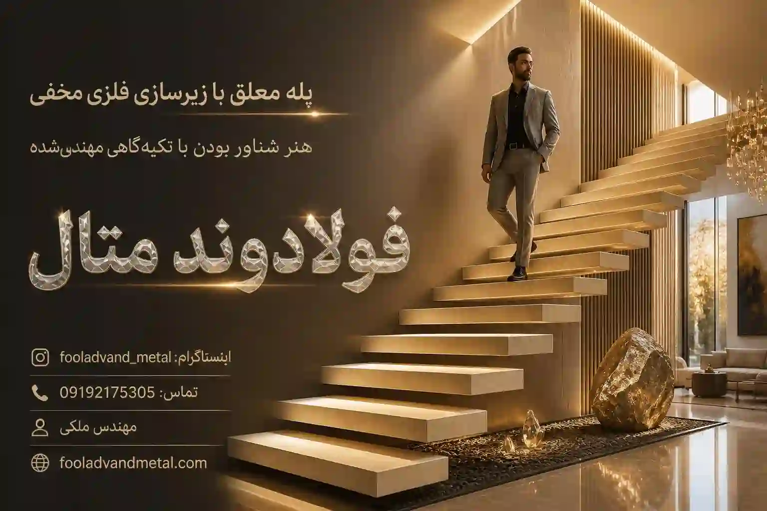 پله معلق با زیرسازی فلزی مخفی
